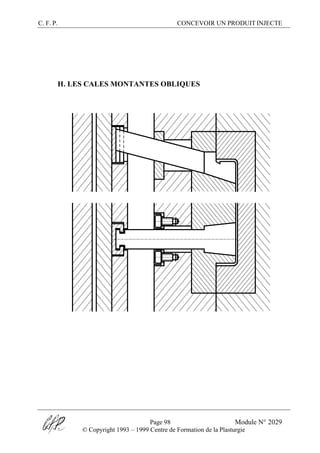 C. F. P. CONCEVOIR UN PRODUIT INJECTE
Page 98 Module N° 2029
© Copyright 1993 – 1999 Centre de Formation de la Plasturgie
H. LES CALES MONTANTES OBLIQUES
 