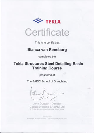 Tekla Certificate