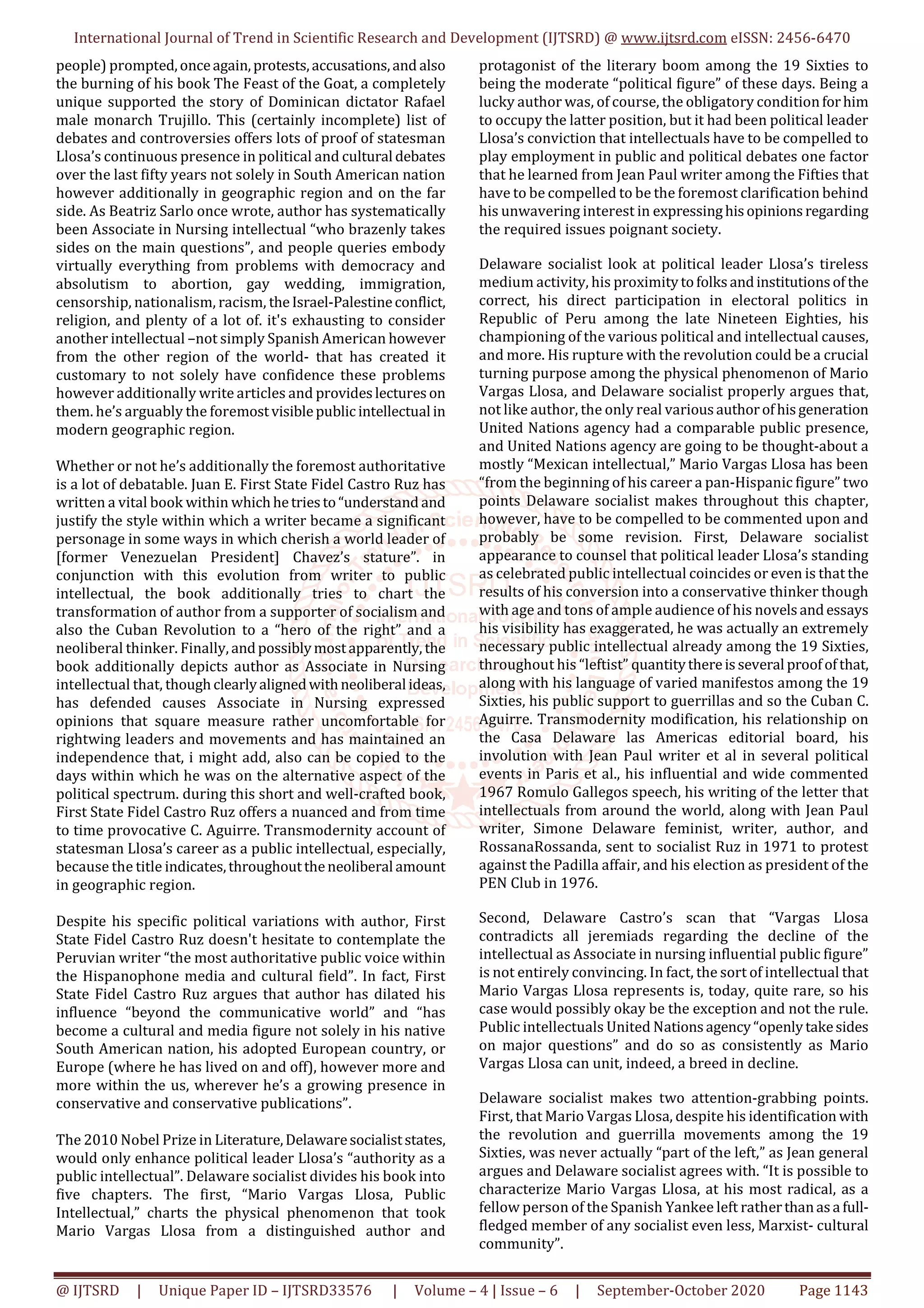 Mario Vargas Llosa and His Contribution in the Latin American ...