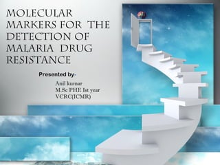 Molecular
markers for the
detection of
malaria drug
resistance
Presented by-
Anil kumar
M.Sc PHE Ist year
VCRC(ICMR)
 