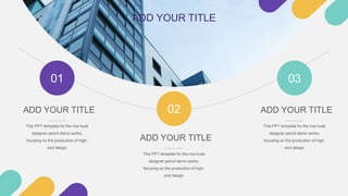 01
02
03
This PPT template for the rice husk
designer pencil demo works,
focusing on the production of high-
end design
ADD YOUR TITLE
This PPT template for the rice husk
designer pencil demo works,
focusing on the production of high-
end design
ADD YOUR TITLE
This PPT template for the rice husk
designer pencil demo works,
focusing on the production of high-
end design
ADD YOUR TITLE
ADD YOUR TITLE
 