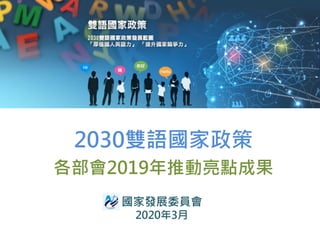 國家發展委員會
2020年3月
2030雙語國家政策
各部會2019年推動亮點成果
 