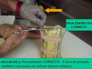 SEGURANÇA: Procedimento CORRETO. A luva de proteção
também e necessária ao utilizar objetos cortantes.
PROCEDIMENTO
CORRETO
 