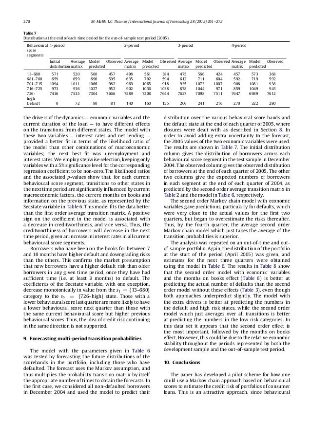 Transition matrix models of consumer credit ratings