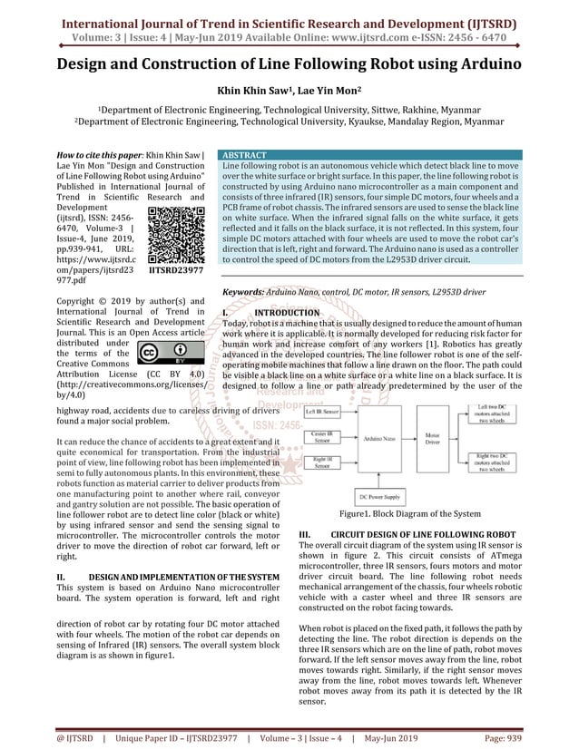 Design and Construction of Line Following Robot using Arduino | PDF ...