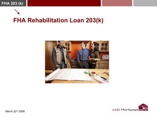 FHA 203 (k)



        FHA Rehabilitation Loan 203(k)




  March 22nd 2008
 