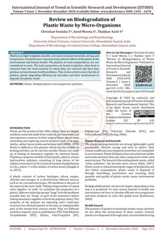 Review on Biodegradation of Plastic Waste by Micro Organisms | PDF