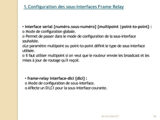1.Configuration des sous-interfaces Frame Relay
Mr
.OUZAOUIT 56
• interface serial {numéro.sous-numéro} {multipoint |point...