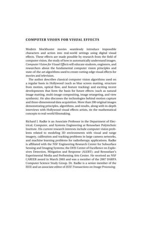 Computer Vision For Visual Effects Richard J Radke | PDF