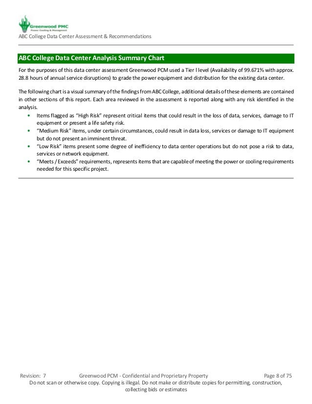 Sample Abc College Data Center Assessment Recommendations