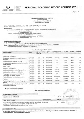 Personal Academic Record Certificate
