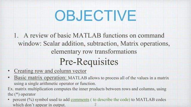 Matrix operations in MATLAB | PPTX | Programming Languages | Computing