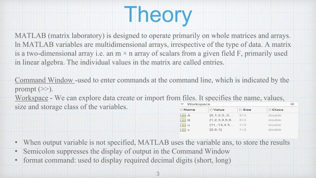 Matrix operations in MATLAB | PPTX | Programming Languages | Computing