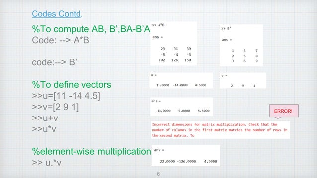 Matrix operations in MATLAB | PPTX | Programming Languages | Computing