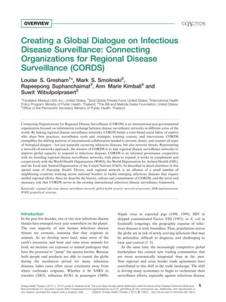 Creating a Global Dialogue on Infectious
Disease Surveillance: Connecting
Organizations for Regional Disease
Surveillance ...