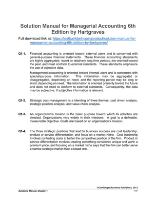 Solution Manual for Managerial Accounting 6th Edition by Hartgraves | PDF