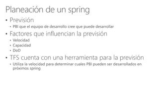• Previsión
• Factores que influencian la previsión
• TFS cuenta con una herramienta para la previsión
 