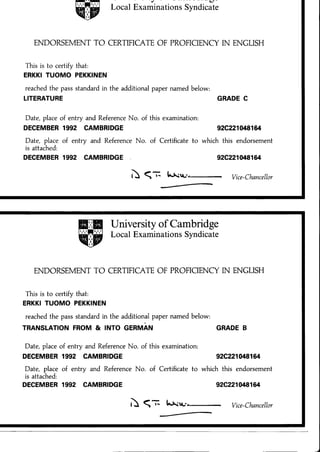 Cambridge Proficiency Lit and German