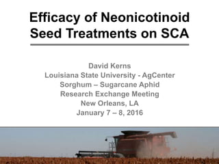 Efficacy of Neonicotinoid
Seed Treatments on SCA
David Kerns
Louisiana State University - AgCenter
Sorghum – Sugarcane Aphid
Research Exchange Meeting
New Orleans, LA
January 7 – 8, 2016
 