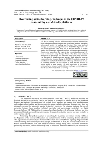 Overcoming online learning challenges in the COVID-19 pandemic by user ...