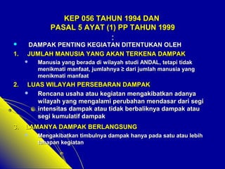 KEP 005566 TTAAHHUUNN 11999944 DDAANN 
PPAASSAALL 55 AAYYAATT ((11)) PPPP TTAAHHUUNN 11999999 
:: 
 DDAAMMPPAAKK PPEENNTTIINNGG KKEEGGIIAATTAANN DDIITTEENNTTUUKKAANN OOLLEEHH 
11.. JJUUMMLLAAHH MMAANNUUSSIIAA YYAANNGG AAKKAANN TTEERRKKEENNAA DDAAMMPPAAKK 
 MMaannuussiiaa yyaanngg bbeerraaddaa ddii wwiillaayyaahh ssttuuddii AANNDDAALL,, tteettaappii ttiiddaakk 
mmeenniikkmmaattii mmaannffaaaatt,, jjuummllaahhnnyyaa ≥≥ ddaarrii jjuummllaahh mmaannuussiiaa yyaanngg 
mmeenniikkmmaattii mmaannffaaaatt 
22.. LLUUAASS WWIILLAAYYAAHH PPEERRSSEEBBAARRAANN DDAAMMPPAAKK 
 RReennccaannaa uussaahhaa aattaauu kkeeggiiaattaann mmeennggaakkiibbaattkkaann aaddaannyyaa 
wwiillaayyaahh yyaanngg mmeennggaallaammii ppeerruubbaahhaann mmeennddaassaarr ddaarrii sseeggii 
iinntteennssiittaass ddaammppaakk aattaauu ttiiddaakk bbeerrbbaalliikknnyyaa ddaammppaakk aattaauu 
sseeggii kkuummuullaattiiff ddaammppaakk 
33.. LLAAMMAANNYYAA DDAAMMPPAAKK BBEERRLLAANNGGSSUUNNGG 
 MMeennggaakkiibbaattkkaann ttiimmbbuullnnyyaa ddaammppaakk hhaannyyaa ppaaddaa ssaattuu aattaauu lleebbiihh 
ttaahhaappaann kkeeggiiaattaann 
 
