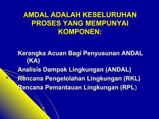 AAMMDDAALL AADDAALLAAHH KKEESSEELLUURRUUHHAANN 
PPRROOSSEESS YYAANNGG MMEEMMPPUUNNYYAAII 
KKOOMMPPOONNEENN:: 
KKeerraannggkkaa AAccuuaann BBaaggii PPeennyyuussuunnaann AANNDDAALL 
((KKAA)) 
AAnnaalliissiiss DDaammppaakk LLiinnggkkuunnggaann ((AANNDDAALL)) 
RReennccaannaa PPeennggeelloollaahhaann LLiinnggkkuunnggaann ((RRKKLL)) 
RReennccaannaa PPeemmaannttaauuaann LLiinnggkkuunnggaann ((RRPPLL)) 
 