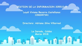 GESTION DE LA INFORMACION 205510-3
Leydi Viviana Becerra Castellanos
1096947341
Directora: Adriana Silva Villarreal
La Dorada, Caldas
Marzo 2018
 