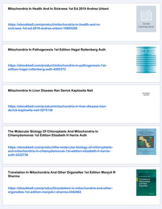 Mitochondria In Health And Disease Carolyn D Berdanier | PDF