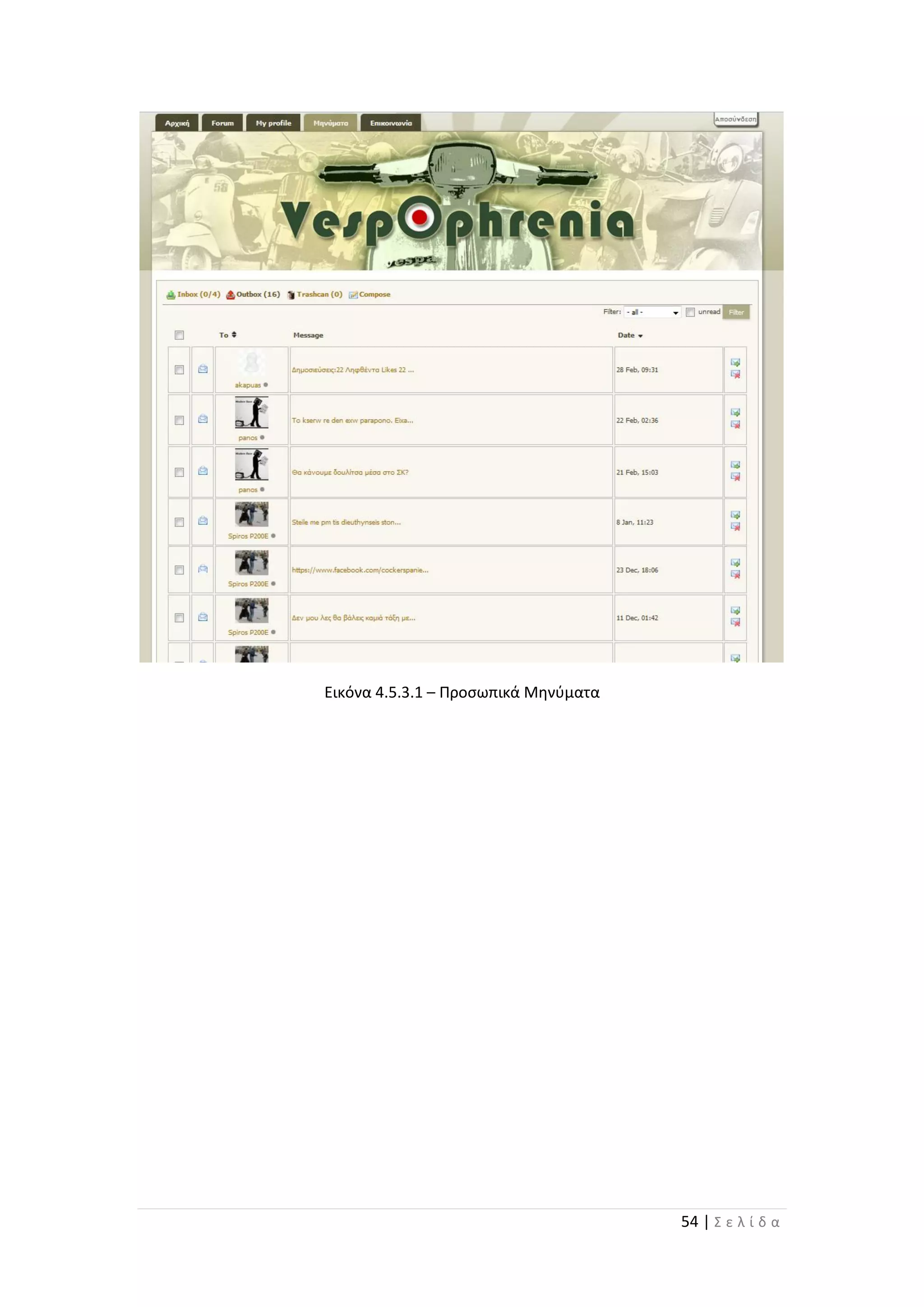 54 | Σ ε λ ί δ α
Εικόνα 4.5.3.1 – Προσωπικά Μηνύματα
 