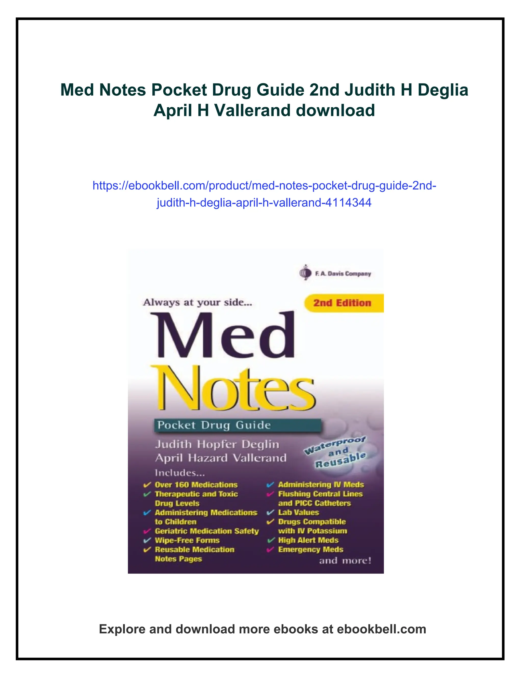 Med Notes Pocket Drug Guide 2nd Judith H Deglia April H Vallerand | PDF
