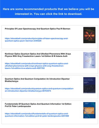 Quantum Optics And Laser Experiments S Lyagushyn | PDF