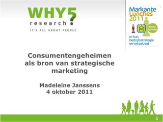 Consumentengeheimen
als bron van strategische
        marketing

    Madeleine Janssens
     4 oktober 2011



                            1
 