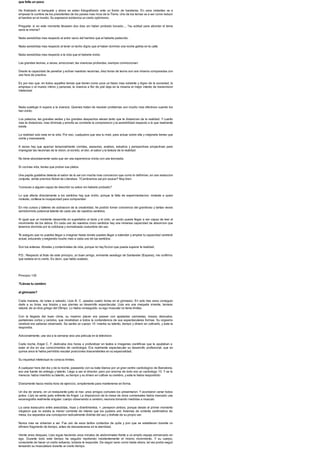 que folle un poco
Ha finalizado el banquete y ahora se estan fotografiando ante un fondo de banderas. En unos instantes va a
empezar la cumbre de los presidentes de los paises mas ricos de la Tierra. Uno de los temas va a ser como reducir
el hambre en el mundo. Su expresion evidencia un cierto optimismo.
Pregunta: si en este momento llevasen dos dias sin haber probado bocado..., ?su actitud para abordar el tema
seria la misma?
Nada sensibiliza mas respecto al ardor vacio del hambre que el haberla padecido.
Nada sensibiliza mas respecto al tener un techo digno que el haber dormido una noche gelida en la calle.
Nada sensibiliza mas respecto a la vida que el haberla vivido.
Las grandes teorias, a veces, emocionan; las vivencias profundas, siempre conmocionan.
Desde la capacidad de penetrar y activar nuestras neuronas, diez horas de teoria son una miseria comparadas con
una hora de practica.
Es por eso que, en todos aquellos temas que tienen como proa un futuro mas solvente y digno de la sociedad, la
empresa o el mundo intimo y personal, la vivencia a flor de piel deja en la miseria el mejor intento de transmision
intelectual.
Nada sustituye ni supera a la vivencia. Quienes tratan de resolver problemas son mucho mas efectivos cuando los
han vivido.
Los palacios, las grandes sedes y los grandes despachos elevan tanto que te distancian de la realidad. Y cuanto
mas te distancias, mas diminuta y amorfa se convierte la comprension y la sensibilidad respecto a lo que realmente
existe.
La realidad solo esta en la vida. Por eso, cualquiera que sea tu nivel, para actuar sobre ella y mejorarla tienes que
vivirla y manosearla.
A veces hay que aparcar temporalmente comites, asesores, analisis, estudios y perspectivas proyectivas para
impregnar las neuronas de la vision, el sonido, el olor, el sabor y la textura de la realidad.
No tiene absolutamente nada que ver una experiencia vivida con una teorizada.
Si cocinas vida, tienes que probar sus platos.
Una papila gustativa detecta el sabor de la sal con mucha mas concrecion que como lo definirian, en una redaccion
conjunta, veinte premios Nobel de Literatura. ?Cambiamos sal por azucar? Muy bien:
?conoces a alguien capaz de describir su sabor sin haberlo probado?
Lo que afecta directamente a los sentidos hay que vivirlo, porque la falta de experimentacion, moleste a quien
moleste, conlleva la incapacidad para comprender.
En mis cursos y talleres de activacion de la creatividad, he podido tomar conciencia del grandioso y tantas veces
semidormido potencial latente de cada uno de nuestros sentidos.
Al igual que un invidente desarrolla en superlativo el tacto y el oido, un sordo puede llegar a ser capaz de leer el
movimiento de los labios. En cada uno de nuestros cinco sentidos hay una inmensa capacidad de absorcion que
tenemos dormida por la cotidiana y normalizada costumbre del uso.
Te aseguro que no puedes llegar a imaginar hasta donde puedes llegar a extender y ampliar tu capacidad cerebral
actual, educando y exigiendo mucho mas a cada uno de tus sentidos.
Son tus antenas. Abrelas y contaminalas de vida, porque no hay ficcion que pueda superar la realidad.
P.D.: Respecto al titulo de este principio, un buen amigo, eminente sexologo de Santander (Espana), me confirmo
que estaba en lo cierto. Es decir, que hablo avalado.
Principio 135
?Llevas tu cerebro
al gimnasio?
Cada manana, de lunes a sabado, Lluis B. C. pasaba cuatro horas en el gimnasio. En solo tres anos consiguio
darle a su torax, sus brazos y sus piernas un desarrollo espectacular. Lluis era una maqueta viviente, tamano
natural, de un dios griego del Olimpo. Lo habia conseguido: su ego muscular no tenia limites.
Con la llegada del buen clima, su maximo placer era pasear con ajustadas camisetas, brazos desnudos,
pantalones cortos y cenidos, que mostraban a todos la contundencia de sus espectaculares formas. Su orgasmo
cerebral era saberse observado. Se sentia un cuerpo 10: invertia su talento, tiempo y dinero en cultivarlo, y este le
respondia.
Adicionalmente, una vez a la semana veia una pelicula en la television.
Cada noche, Angel C. F. dedicaba dos horas a profundizar en textos e imagenes cientificas que le ayudaban a
estar al dia en sus conocimientos de cardiologia. Era realmente espectacular su desarrollo profesional, que en
quince anos le habia permitido escalar posiciones trascendentes en su especialidad.
Su inquietud intelectual no conocia limites.
A cualquier hora del dia y de la noche, paseando con su bata blanca por un gran centro cardiologico de Barcelona,
era una fuente de entrega y talento. Llego a ser el director, pero por encima de todo era un cardiologo 10. Y se lo
merecia: habia invertido su talento, su tiempo y su dinero en cultivar su cerebro, y este le habia respondido.
Diariamente hacia media hora de ejercicio, simplemente para mantenerse en forma.
Un dia de verano, en un restaurante junto al mar, unos amigos comunes los presentaron. Y acordaron cenar todos
juntos. Lluis se sento justo enfrente de Angel. La disposicion de la mesa de doce comensales habia marcado una
escenografia realmente singular: cuerpo observando a cerebro; neurona tomando medidas a musculo.
La cena transcurrio entre anecdotas, risas y divertimentos. >, pensaron ambos, porque desde el primer momento
intuyeron que no existia la menor corriente de interes que los pudiera unir. Ademas de ochenta centimetros de
mesa, los separaba una concepcion radicalmente distinta del uso y disfrute de su propio ser.
Nunca mas se volverian a ver. Fue uno de esos tantos contactos de quita y pon que se establecen durante un
efimero fragmento de tiempo, antes de desvanecerse en la eternidad.
Veinte anos despues, Lluis sigue haciendo unos minutos de abdominales frente a un amplio espejo enmarcado en
ego. Durante todo este tiempo ha seguido repitiendo insistentemente el mismo movimiento. Y su cuerpo,
consciente de hacer un cierto esfuerzo, todavia le responde. De seguir sano como hasta ahora, tal vez podra seguir
tensando su musculatura durante un cierto tiempo.
 