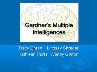 Gardner’s Multiple
    Intelligences

Tracy Green Lindsay Shrader
Kathleen Hurst Wendy Gorton
 