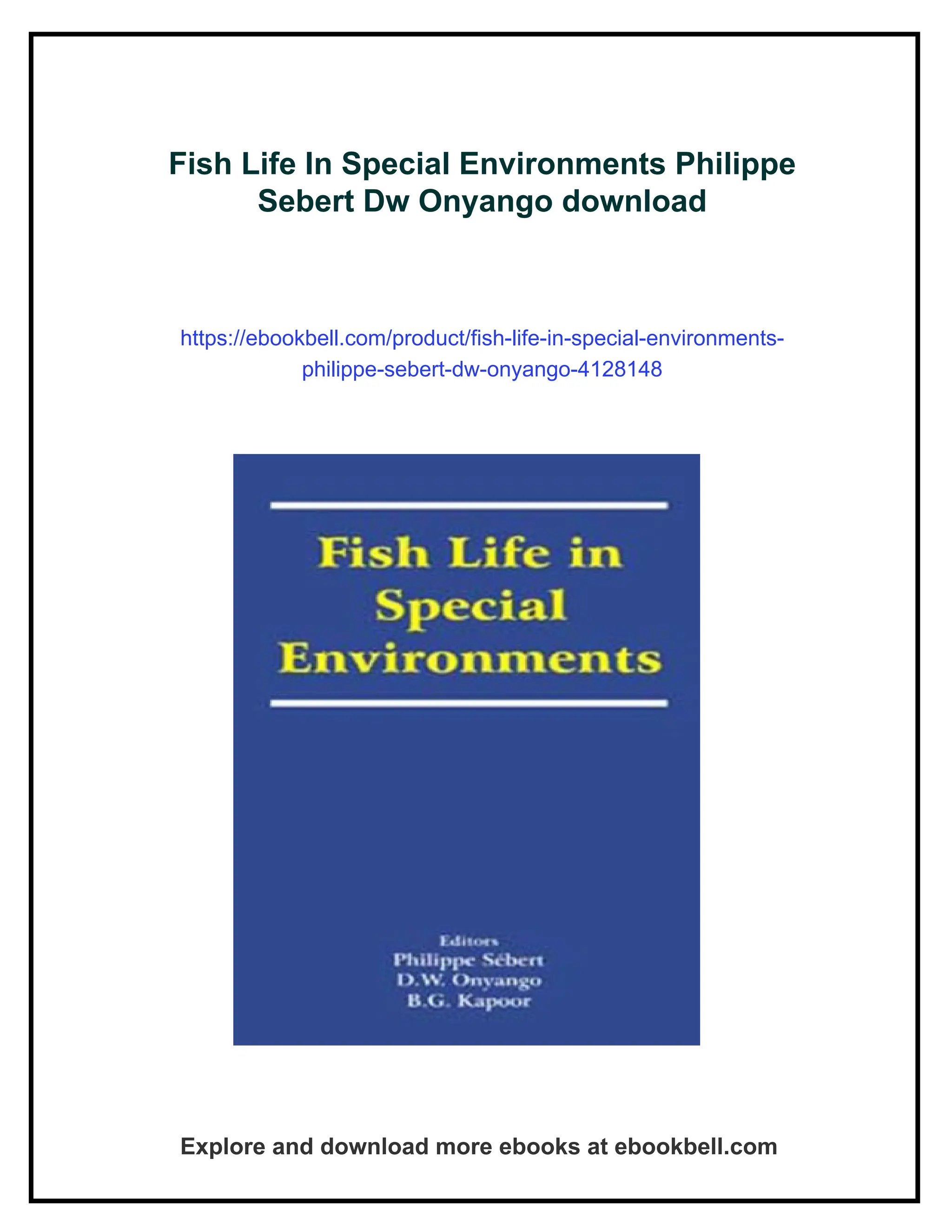 Fish Life In Special Environments Philippe Sebert Dw Onyango | PDF