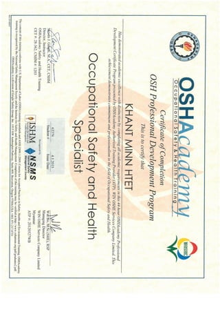 HSE specialist certificates