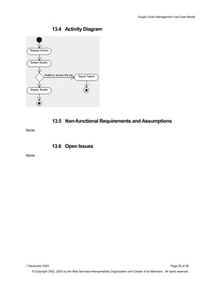 Supply Chain Management Use Case Model
13.4 Activity Diagram
13.5 Non-functional Requirements and Assumptions
None.
13.6 Open Issues
None.
1 December 2003 Page 28 of 28
© Copyright 2002, 2003 by the Web Services-Interoperability Organization and Certain of its Members. All rights reserved.
 