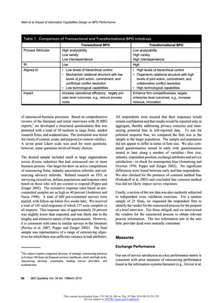 Mani et alJImpact of Information Capabilities Design on BPO Performance
Table 1. Comparison of Transactional and Transform...