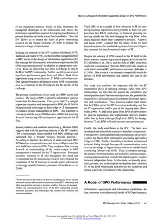 Mani et al ./Impact of Information Capabilities Design on BPO Performance
of the outsourced process, which, in turn, deter...
