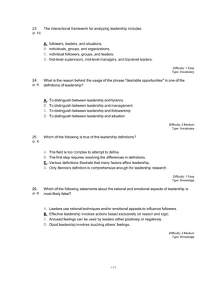 Leadership Enhancing the Lessons of Experience, 8th Edition Test Bank ...