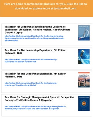 Leadership Enhancing the Lessons of Experience, 8th Edition Test Bank ...