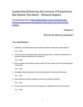 Leadership Enhancing the Lessons of Experience, 8th Edition Test Bank ...