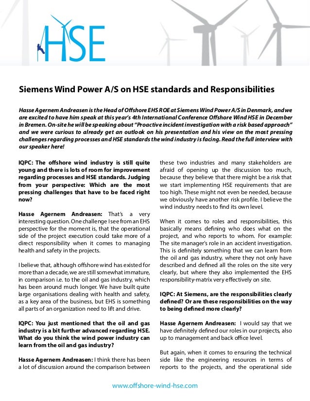 Siemens Wind Power A/S view on HSE standards