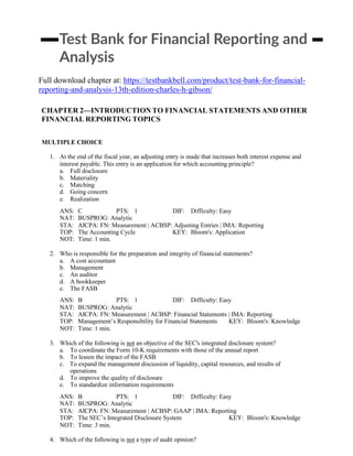 Test Expense Pdf Test Bank for Financial Reporting and Analysis, 13th Edition, Charles H ...