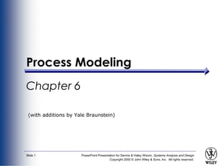 Process Modeling
Chapter 6

 (with additions by Yale Braunstein)




Slide 1               PowerPoint Presentation for Dennis & Haley Wixom, Systems Analysis and Design
                                         Copyright 2000 © John Wiley & Sons, Inc. All rights reserved.
 