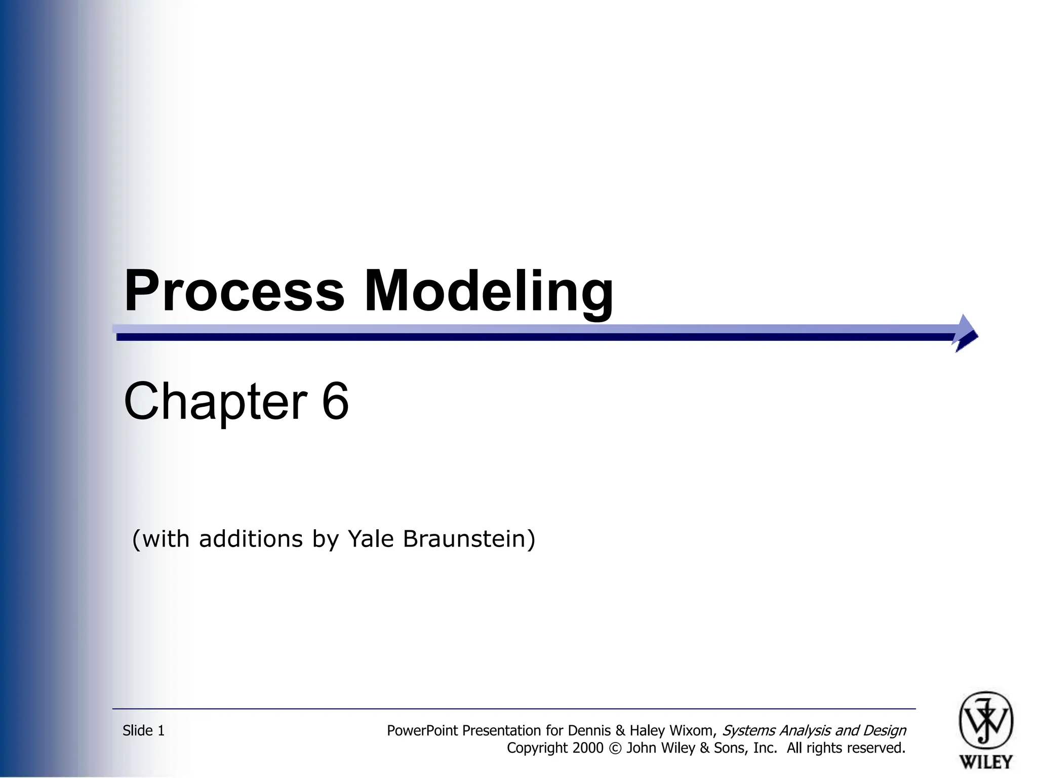 PowerPoint Presentation for Dennis & Haley Wixom, Systems Analysis and Design
Copyright 2000 © John Wiley & Sons, Inc. All rights reserved.
Slide 1
Process Modeling
Chapter 6
(with additions by Yale Braunstein)
 