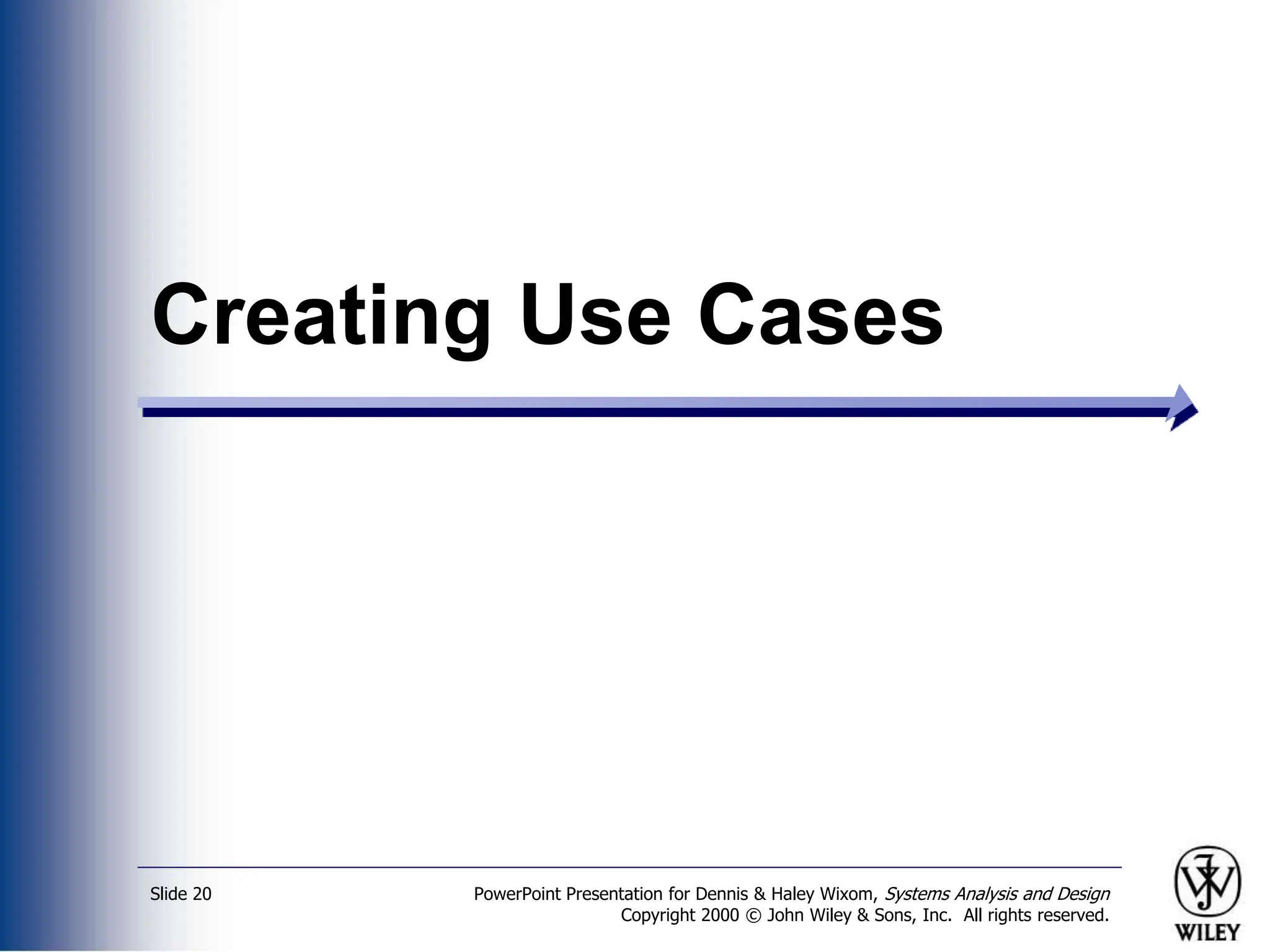 PowerPoint Presentation for Dennis & Haley Wixom, Systems Analysis and Design
Copyright 2000 © John Wiley & Sons, Inc. All rights reserved.
Slide 20
Creating Use Cases
 