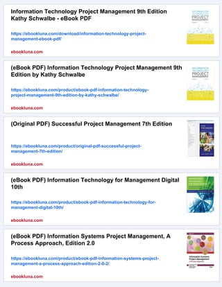 Technical Project Management Pdf (Original PDF) Information Technology Project Management, Revised 7th ...