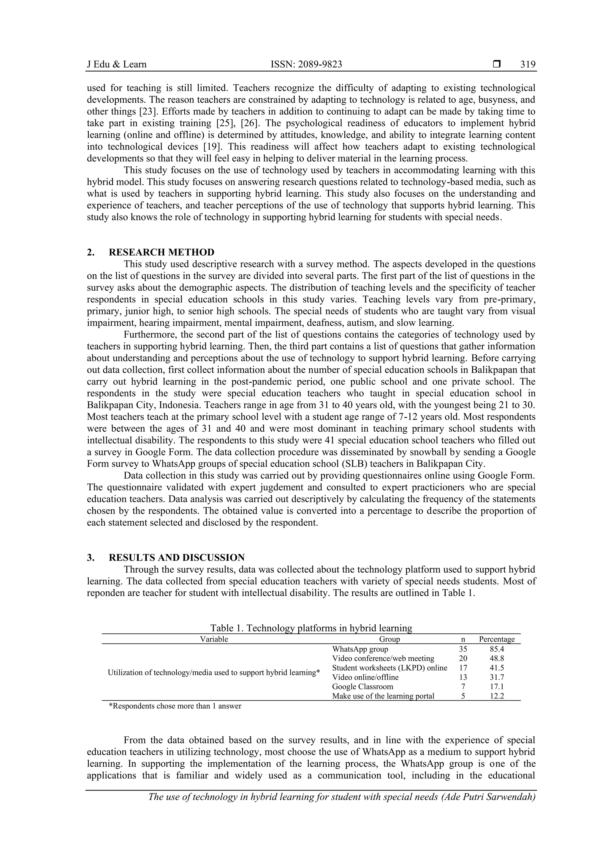 The use of technology in hybrid learning for student with special needs ...