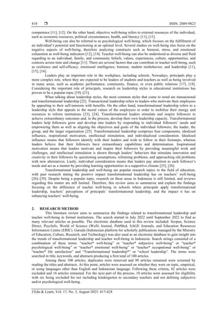 Transformational leadership and teacher well-being: A systematic review ...